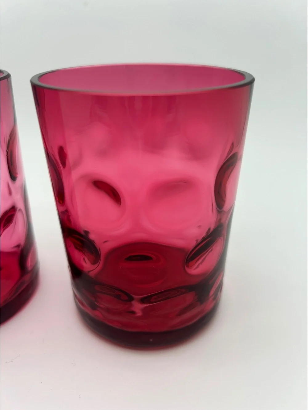 Pair of Thumbprint/Coindot Small Cranberry Glass Tumblers